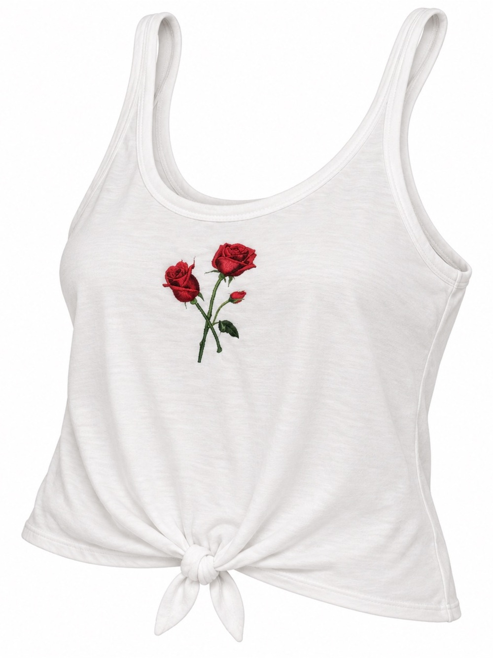Chaser White Crop Tank with Red Rose Embroidery